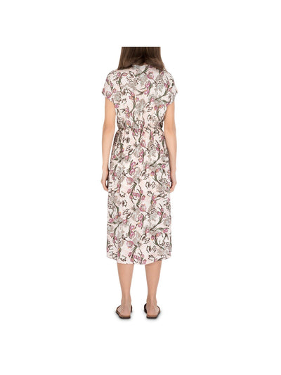 B COLLECTION Womens Beige Printed Short Sleeve Split Midi Fit + Flare Dress XL