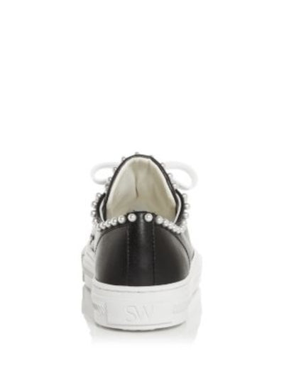 STUART WEITZMAN Womens Black Faux Pearl Embellishments Padded Olllie Cap Toe Platform Lace-Up Leather Sneakers Shoes 6 B