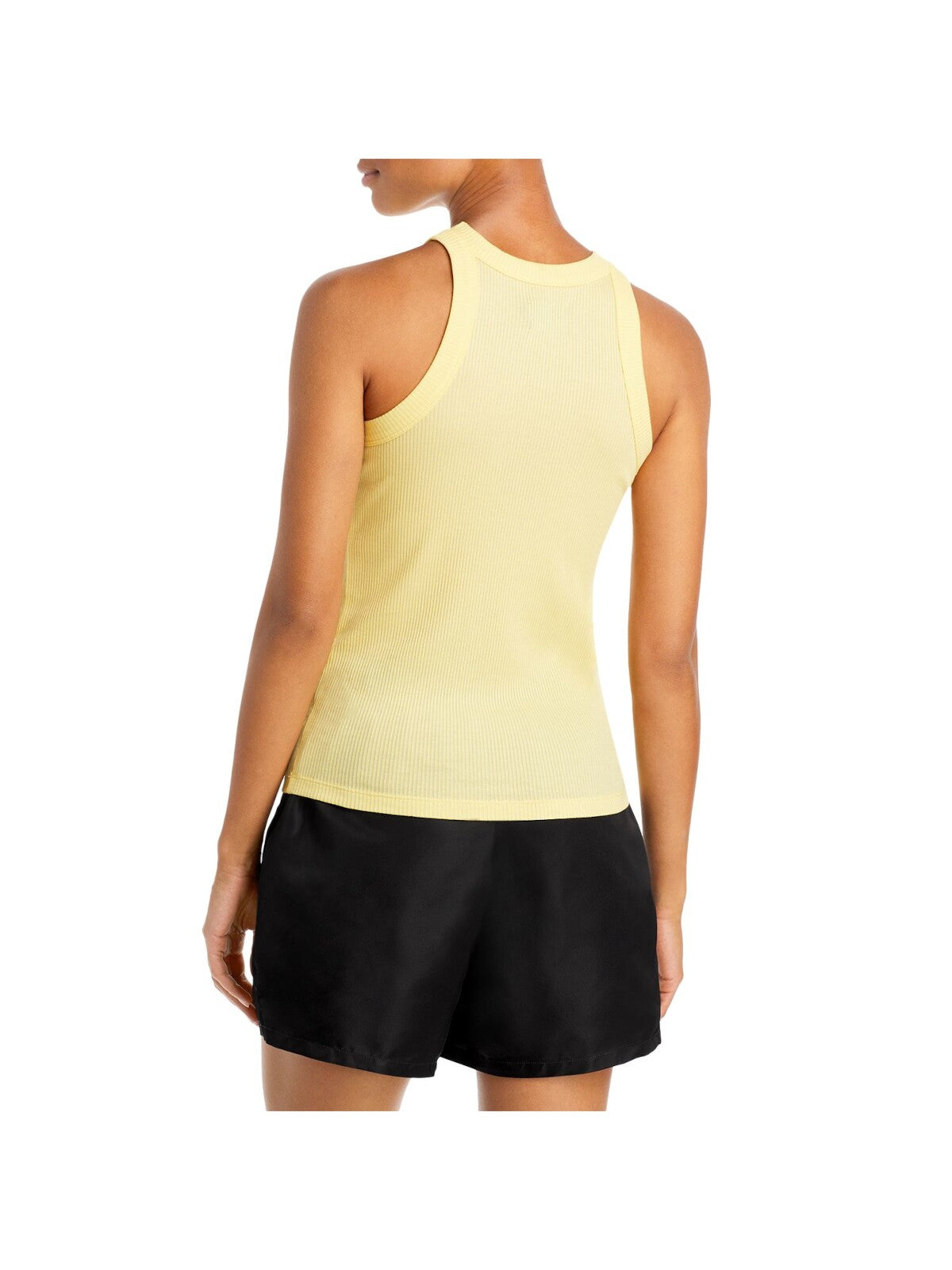 WSLY Womens Yellow Stretch Ribbed Fitted Sleeveless Halter Tank Top S