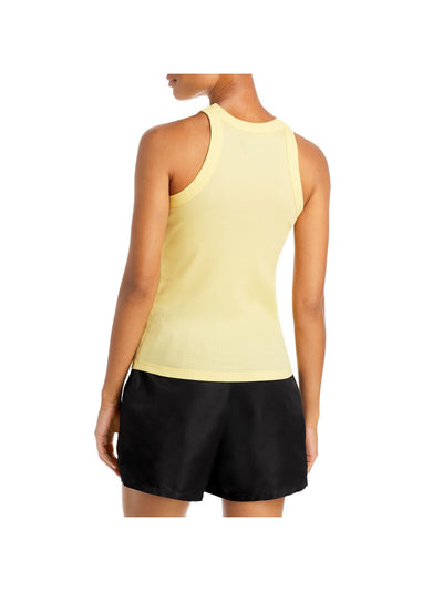 WSLY Womens Yellow Stretch Ribbed Fitted Sleeveless Halter Tank Top M