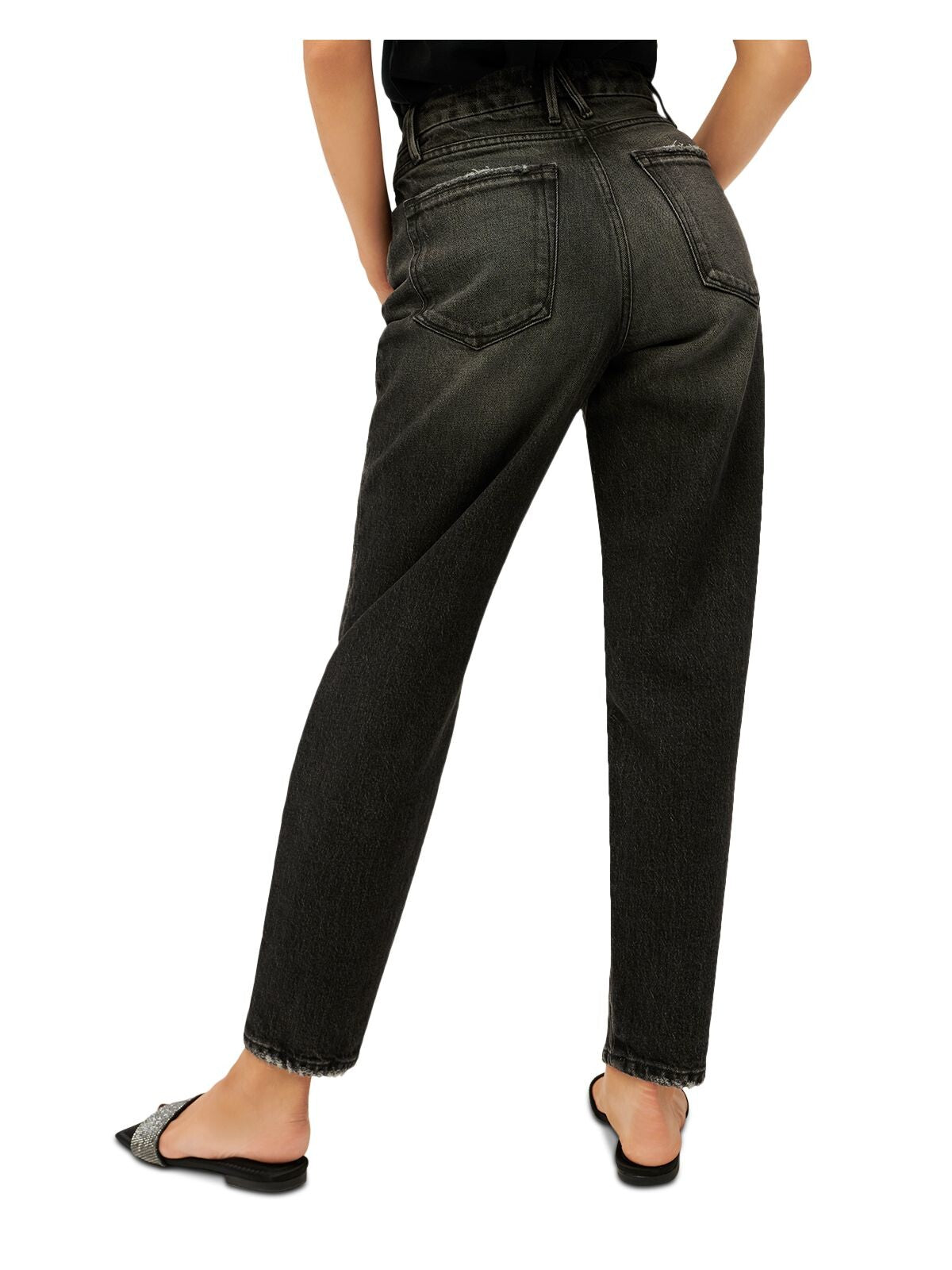 GOOD AMERICAN Womens Zippered Pocketed Tapered Fit Ankle Length High Waist Jeans