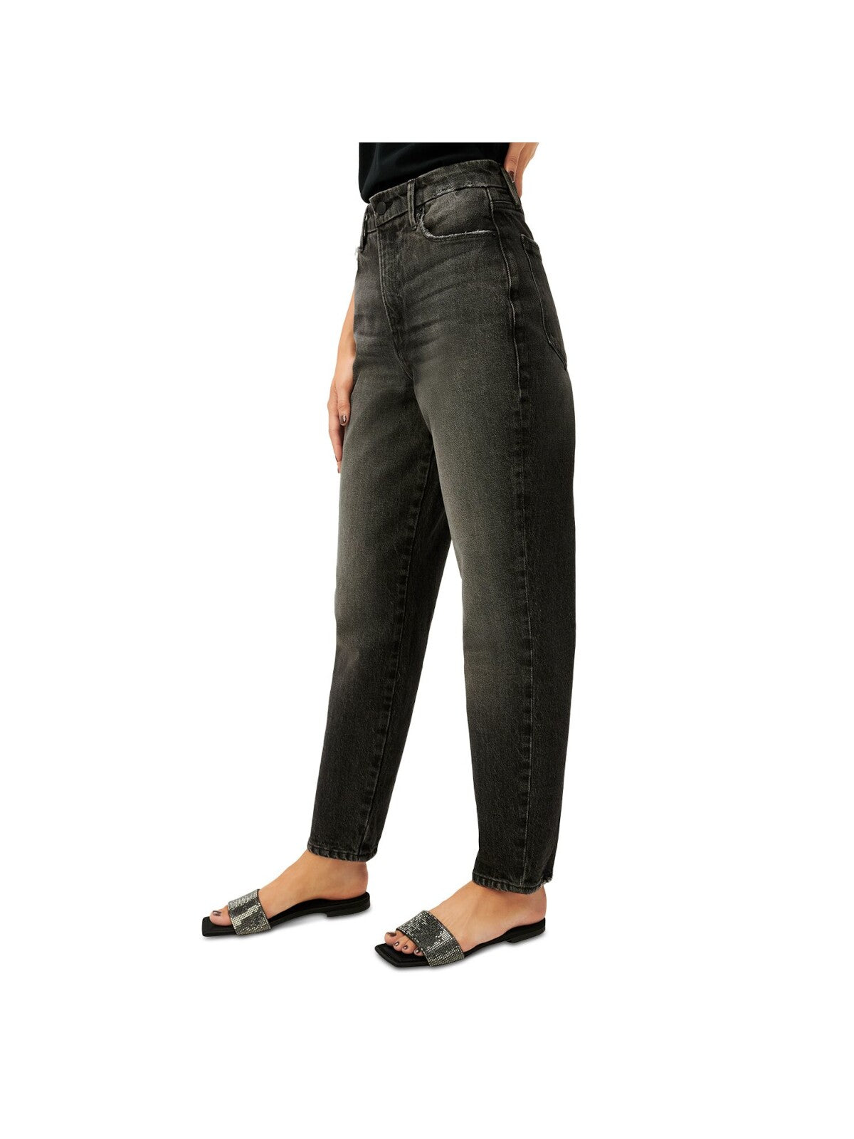 GOOD AMERICAN Womens Zippered Pocketed Tapered Fit Ankle Length High Waist Jeans