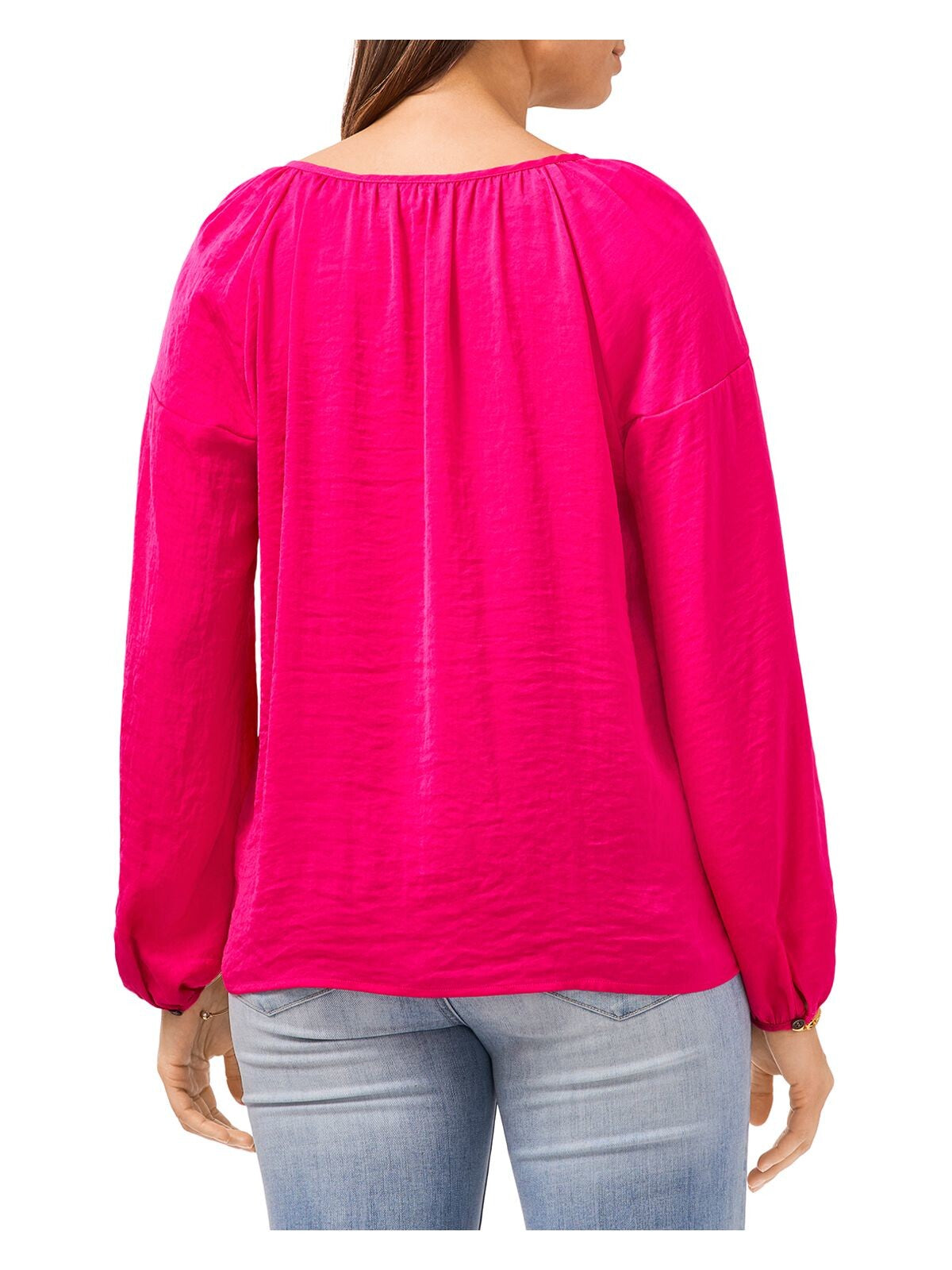 VINCE CAMUTO Womens Pink Gathered Curved Hem Long Sleeve Keyhole Wear To Work Peasant Top XS