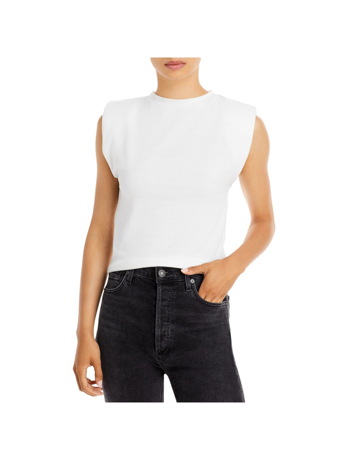 AVA & ESME Womens White Sleeveless Crew Neck Top M