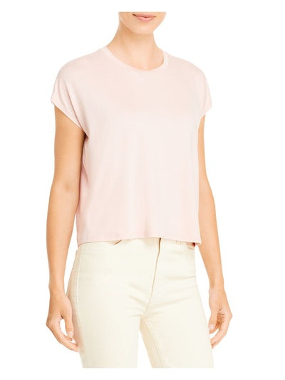 EILEEN FISHER Womens Pink Stretch Ruched Relaxed Fit Cap Sleeve Crew Neck T-Shirt L