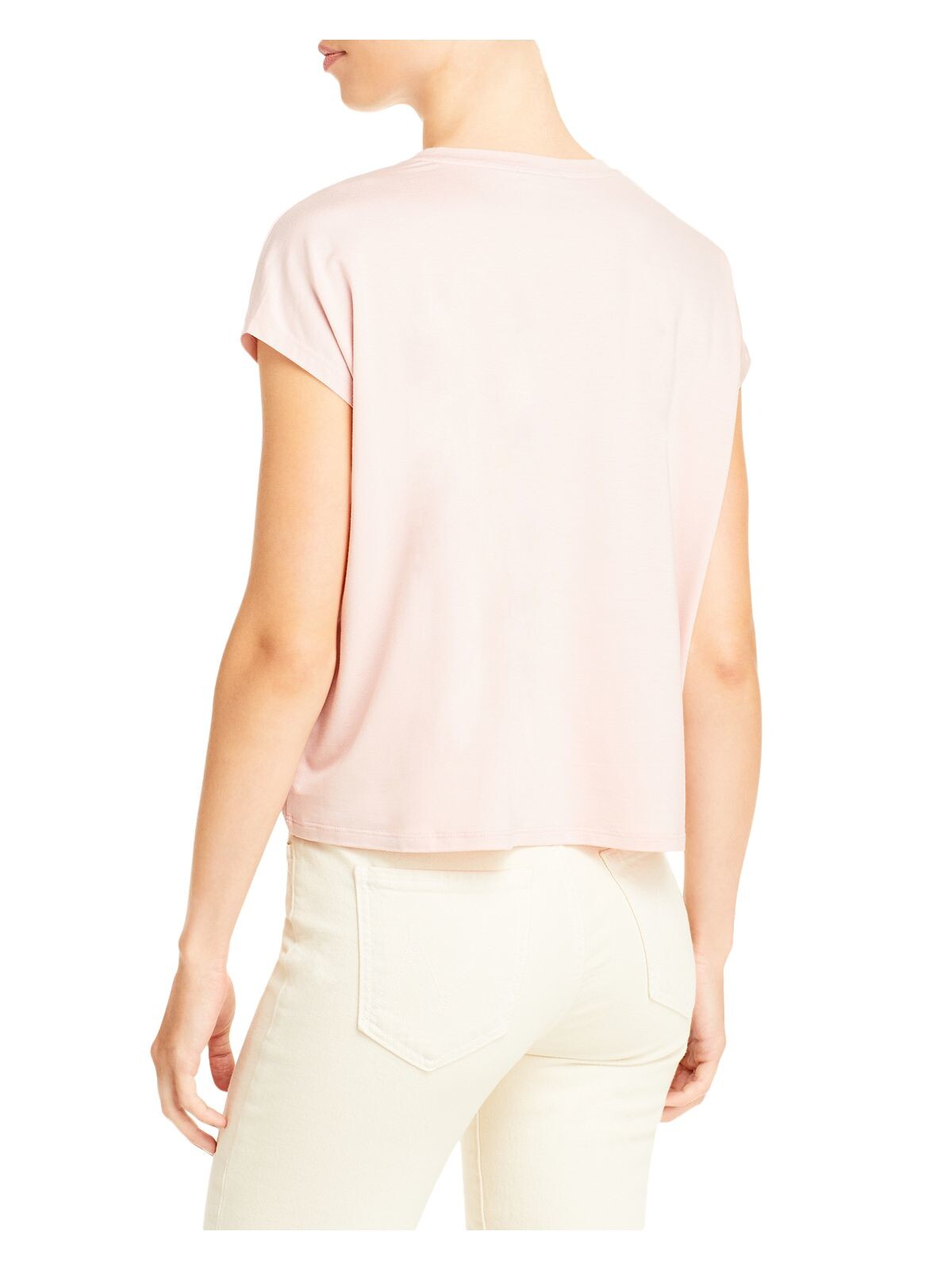 EILEEN FISHER Womens Pink Stretch Ruched Relaxed Fit Cap Sleeve Crew Neck T-Shirt XXS