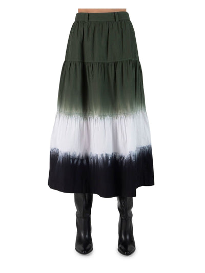 DEREK LAM 10 CROSBY Womens Green Zippered Pocketed Tiered Tie Dye Midi A-Line Skirt 2