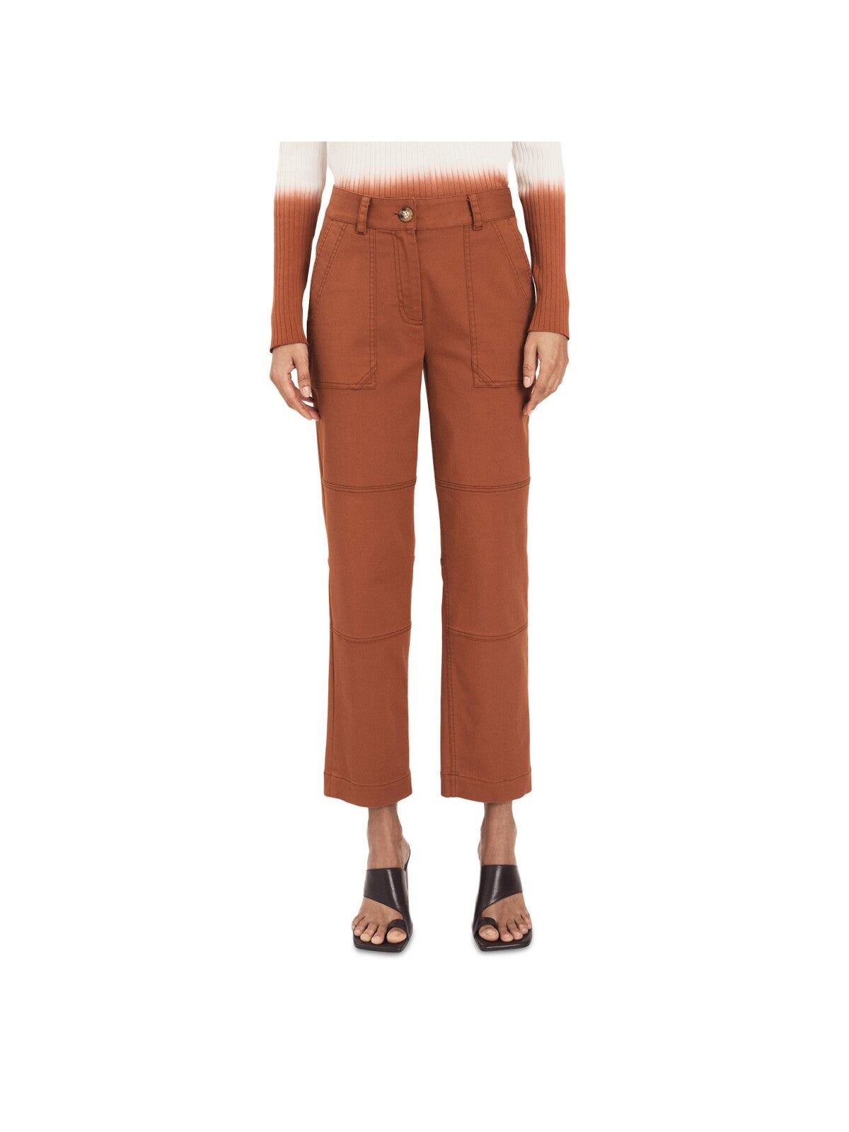 DEREK LAM 10 CROSBY Womens Orange Zippered Pocketed Wear To Work Straight leg Pants 0