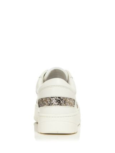 JIMMY CHOO Womens White Mixed Media Star Accent Padded Glitter Hawaii/f Round Toe Wedge Lace-Up Sneakers Shoes 36.5