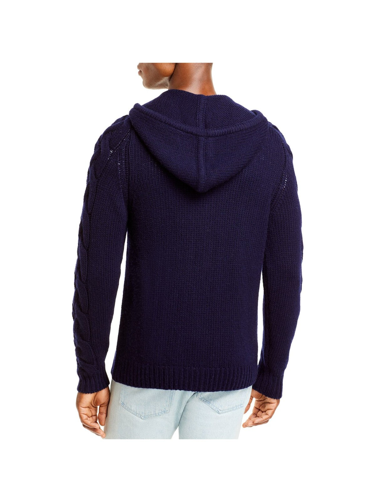 THE MENS STORE Mens Navy Collarless Full Zip Wool Blend Sweater M