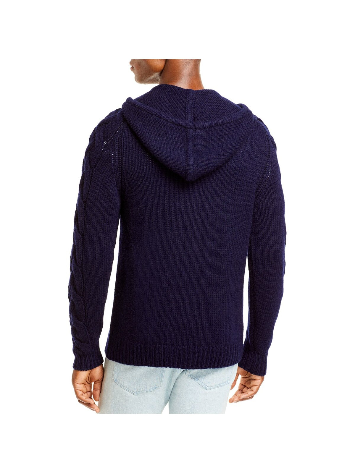 THE MENS STORE Mens Navy Collarless Full Zip Wool Blend Sweater XL