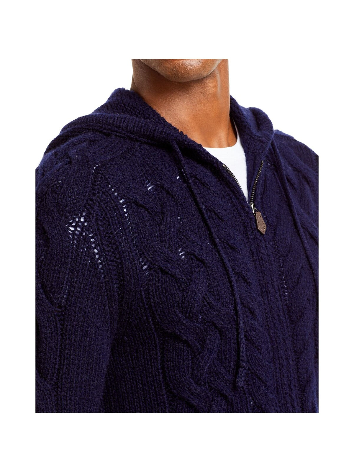 THE MENS STORE Mens Navy Collarless Full Zip Wool Blend Sweater S