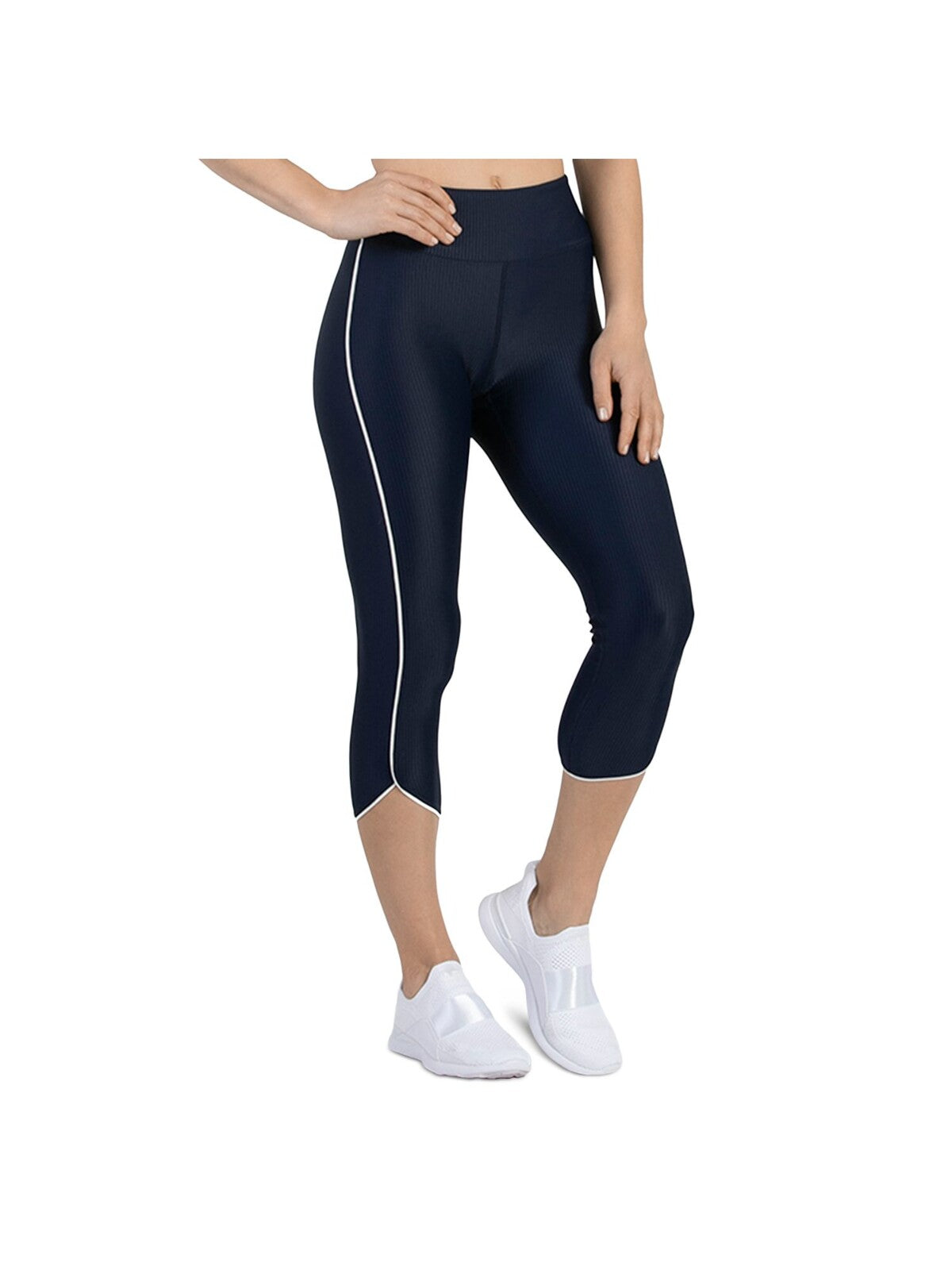 HEROINE SPORT Womens Stretch Ribbed Banded Waist Tulip Hem Active Wear Capri Leggings