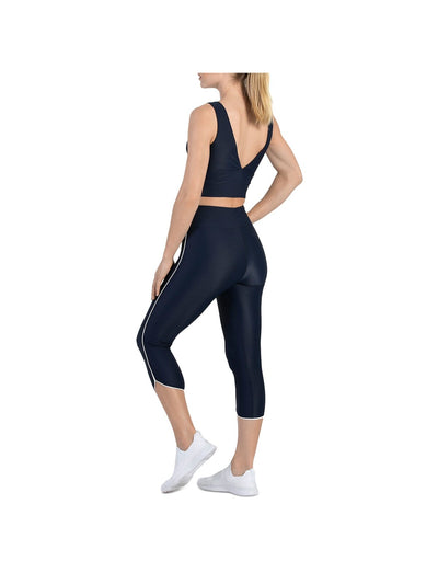 HEROINE SPORT Womens Navy Stretch Ribbed Banded Waist Tulip Hem Active Wear Capri Leggings XS