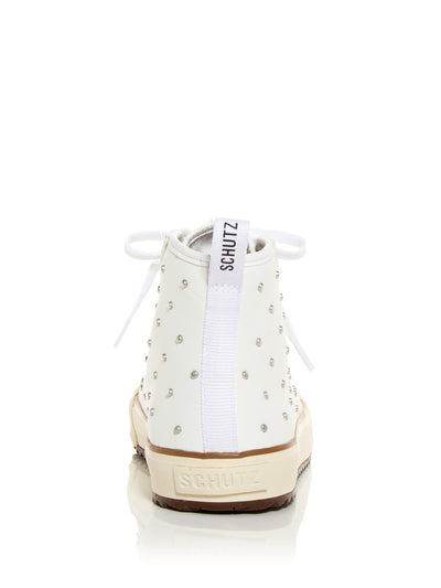 SCHUTZ Womens White Studded Padded Belindah Round Toe Lace-Up Sneakers Shoes 9.5 B