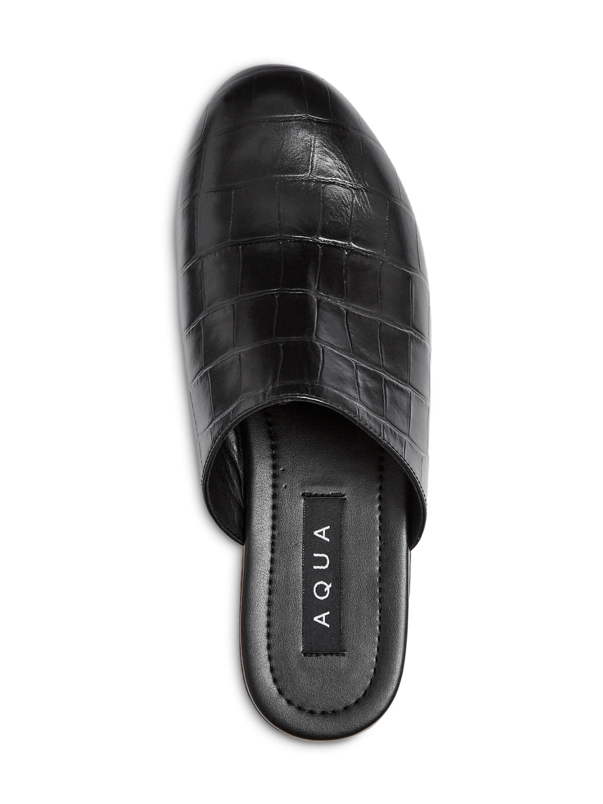 AQUA Womens Black Crocodile Comfort Round Toe Block Heel Slip On Leather Clogs Shoes 9 B