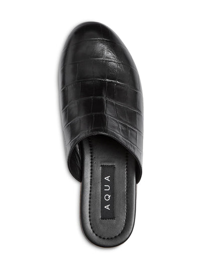 AQUA Womens Black Crocodile Comfort Round Toe Block Heel Slip On Leather Clogs Shoes 6.5