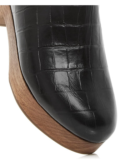AQUA Womens Black Crocodile Comfort Round Toe Block Heel Slip On Leather Clogs Shoes B