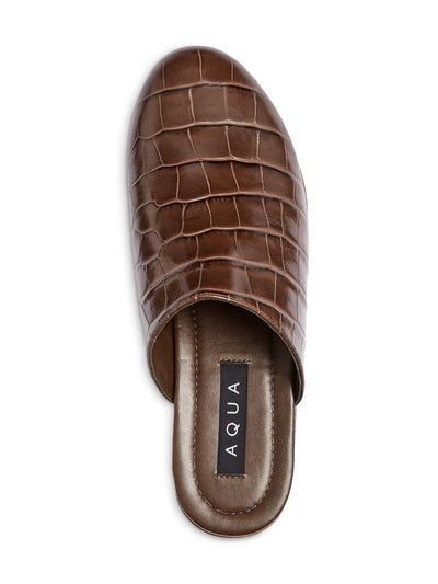 AQUA Womens Brown Crocodile Comfort Round Toe Block Heel Slip On Leather Clogs Shoes 9.5