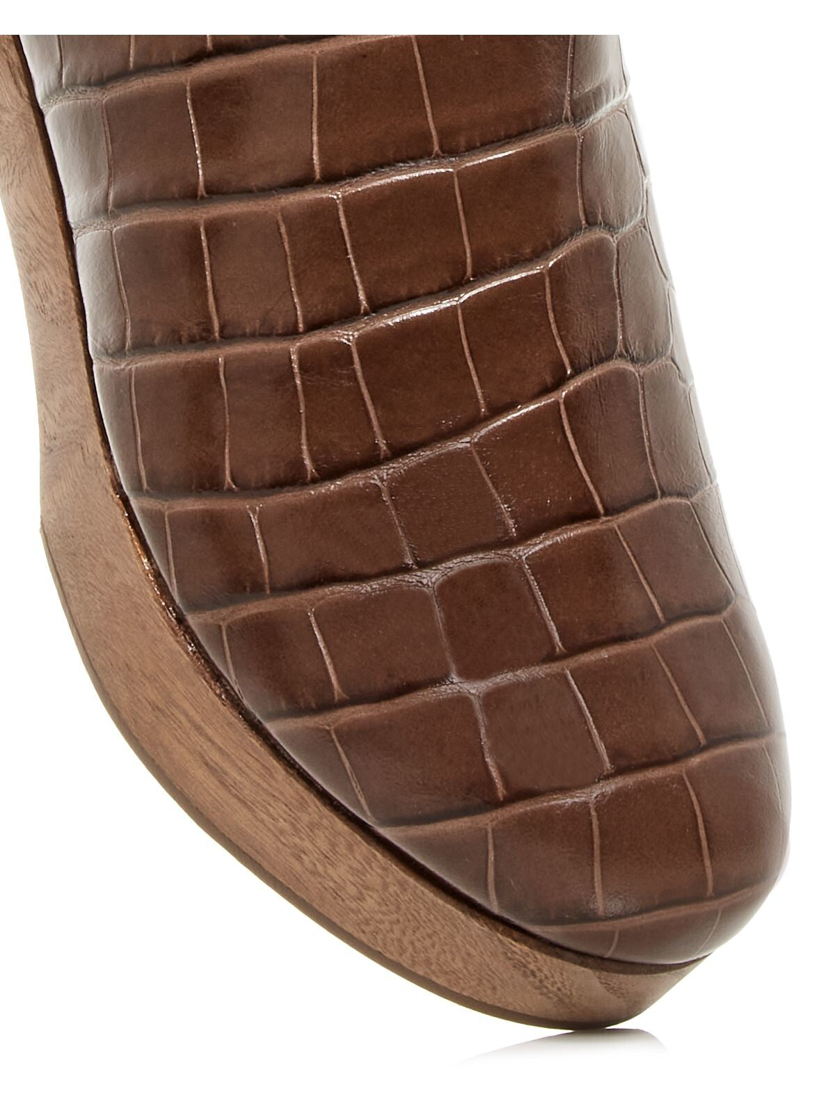 AQUA Womens Brown Crocodile Comfort Round Toe Block Heel Slip On Leather Clogs Shoes