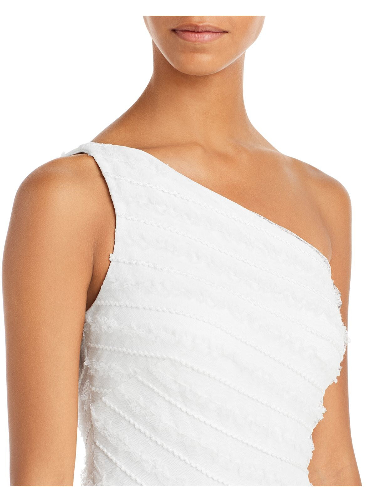 AQUA FORMAL Womens White Zippered Textured Mesh Overlay Lined Sleeveless Asymmetrical Neckline Midi Evening Fit + Flare Dress 4