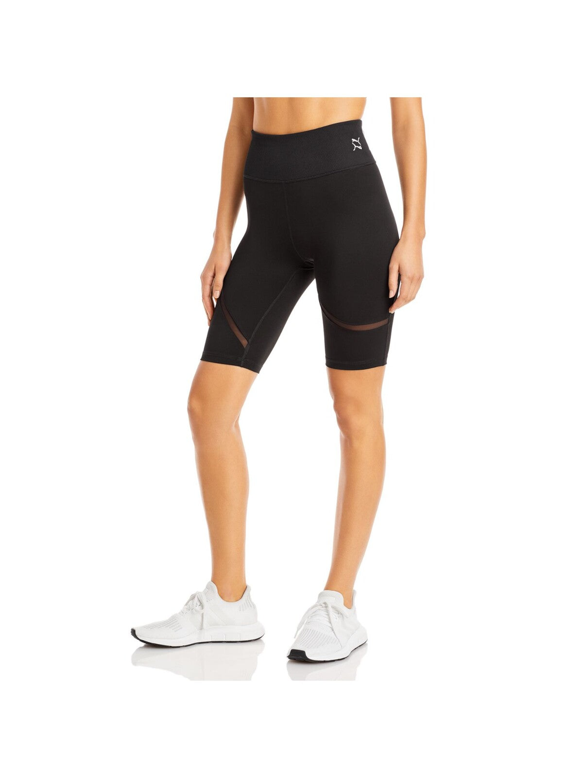 PUMA Womens Black Stretch Ribbed Mesh Inset Bike Shorts Active Wear Skinny Shorts M