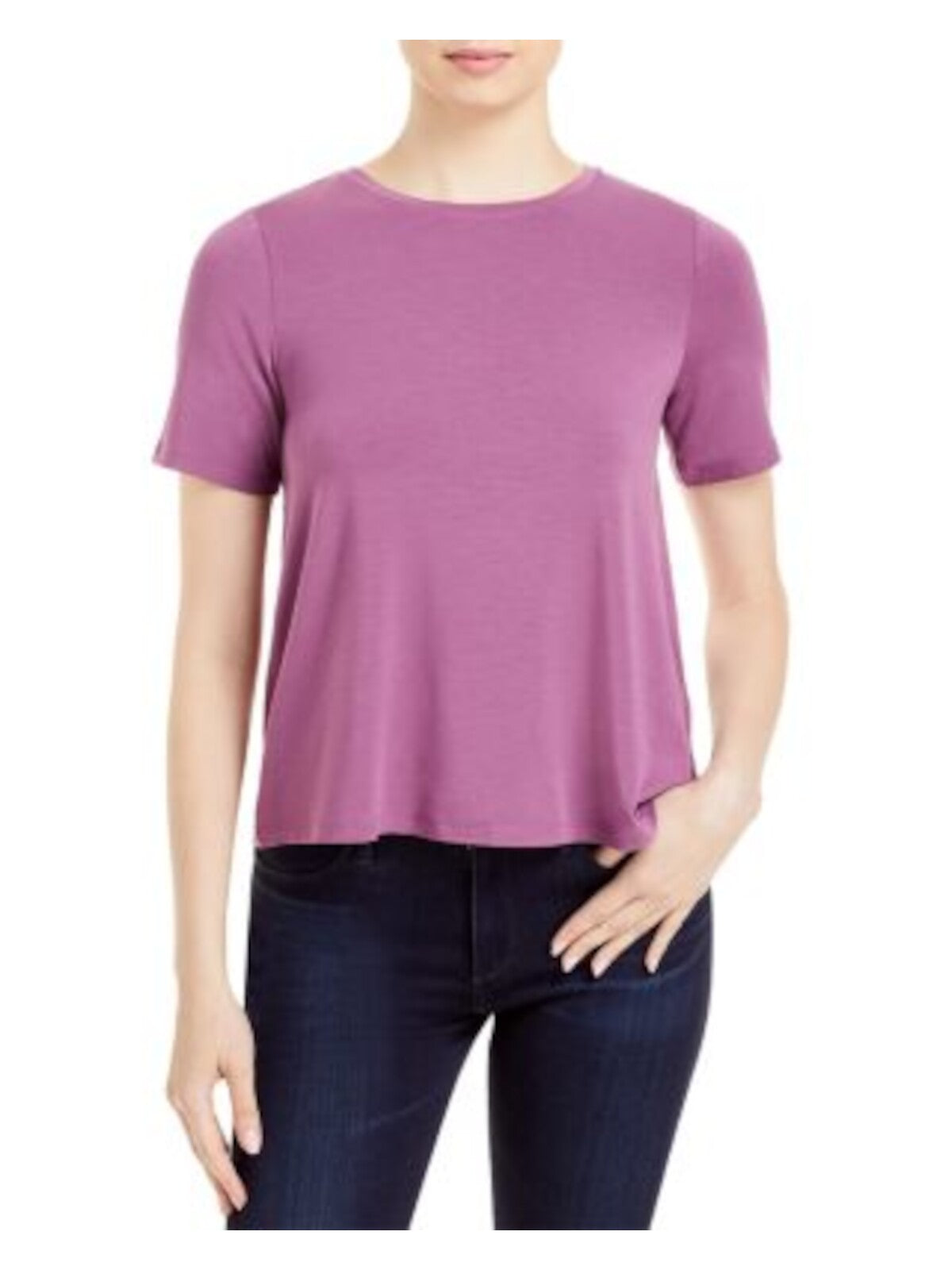 EILEEN FISHER Womens Purple Stretch Short Sleeve Crew Neck T-Shirt L