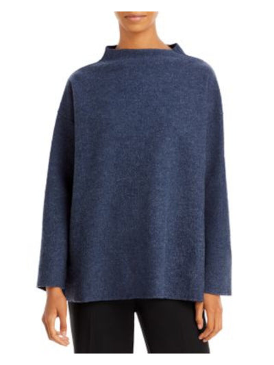 EILEEN FISHER Womens Blue Textured Funnel Neck  Side Vents Long Sleeve Sweater L