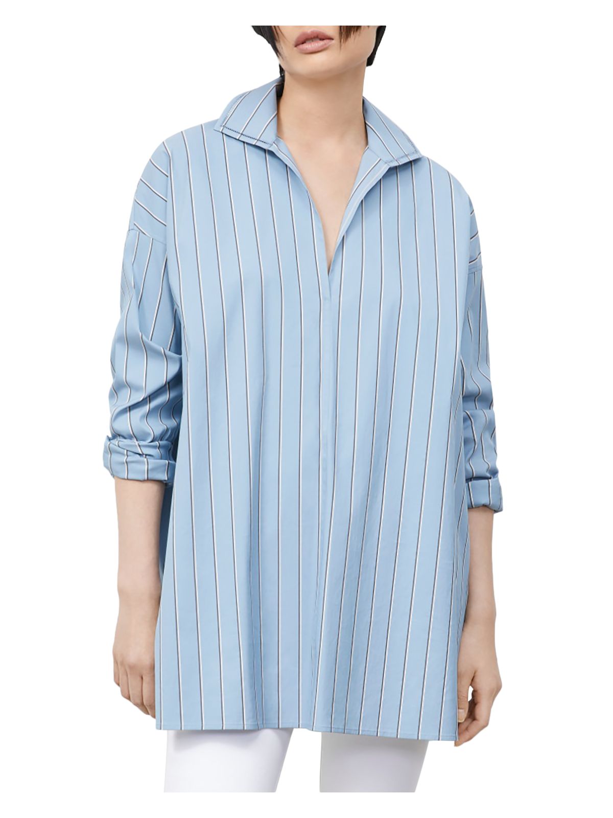 LAFAYETTE 148 Womens Blue Striped Long Sleeve Collared Tunic Top S