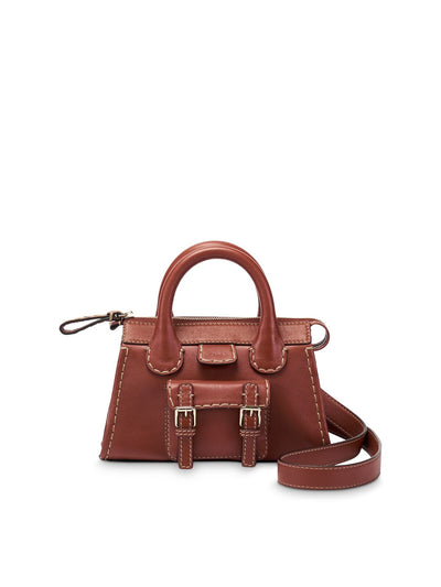 CHLOE Women's Brown Solid Double Flat Strap Satchel Handbag
