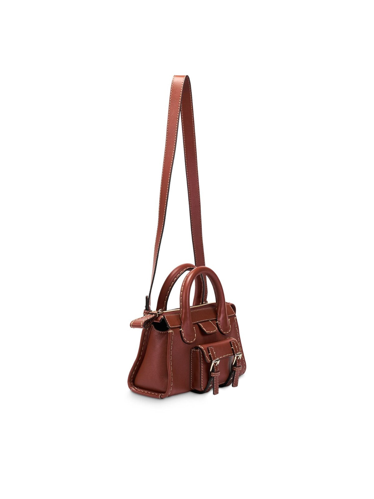 CHLOE Women's Brown Solid Double Flat Strap Satchel Handbag