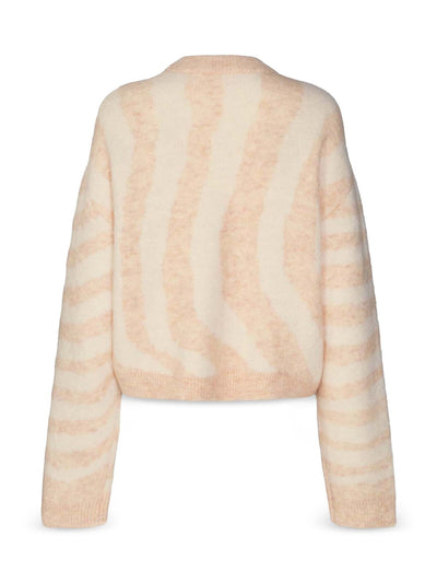 REMAIN Womens Beige Ribbed Mohair Pull-on  Drop Sleeve Striped Long Sleeve Crew Neck Sweater 40