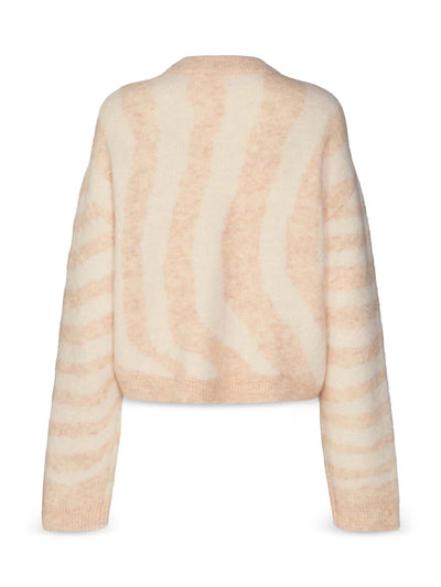 REMAIN Womens Beige Ribbed Mohair Pull-on  Drop Sleeve Striped Long Sleeve Crew Neck Sweater 2