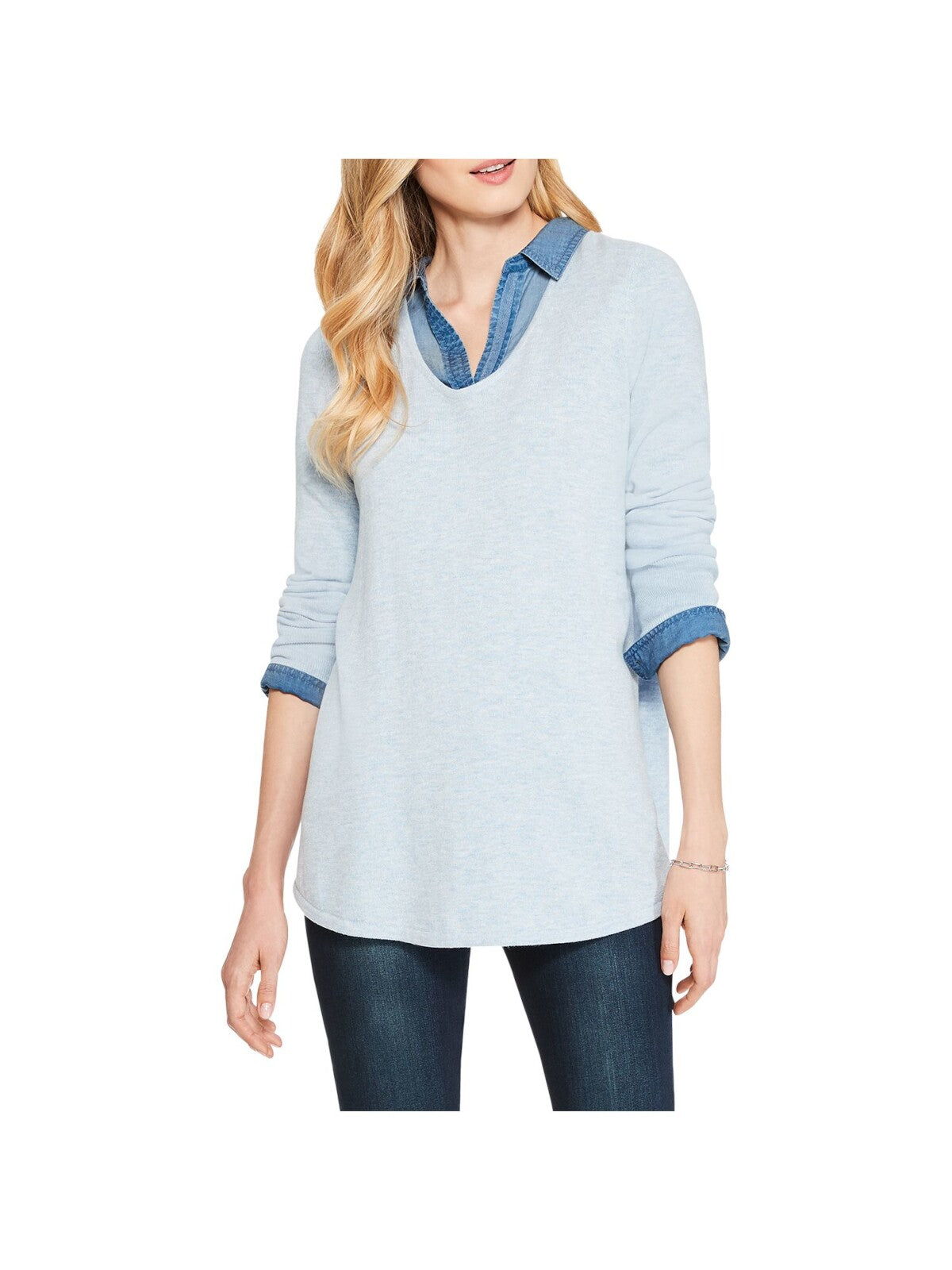 NIC+ZOE Womens Ribbed Long Sleeve V Neck Sweater