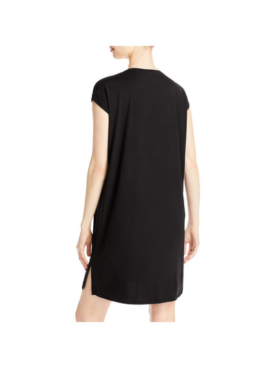 EILEEN FISHER Womens Black Stretch Cap Sleeve V Neck Above The Knee Shift Dress L