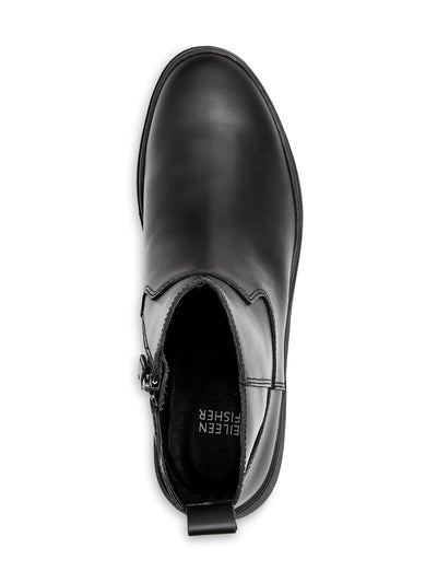 EILEEN FISHER Womens Black Rain Water Resistant Treaded Floyd Round Toe Block Heel Zip-Up Leather Booties M