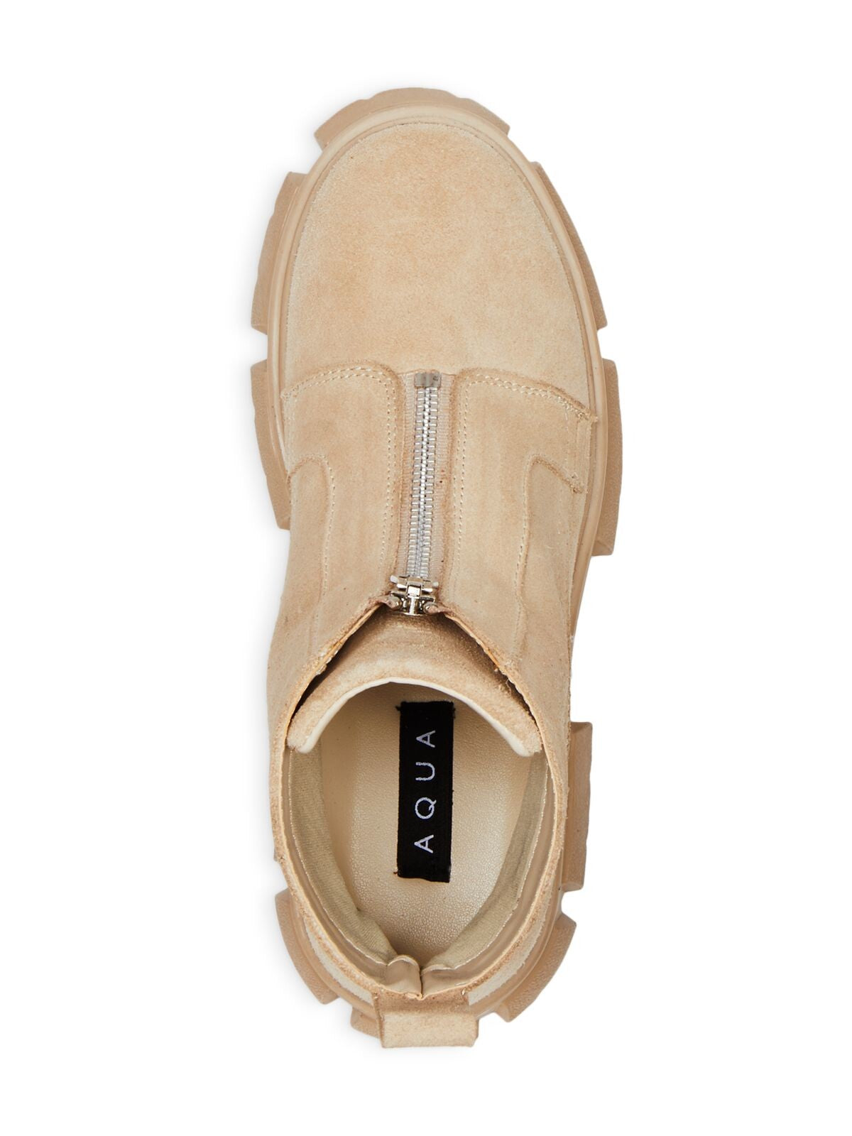 AQUA Womens Beige Pull Tab 1-1/2" Platform Comfort True Round Toe Zip-Up Leather Booties 9.5 M