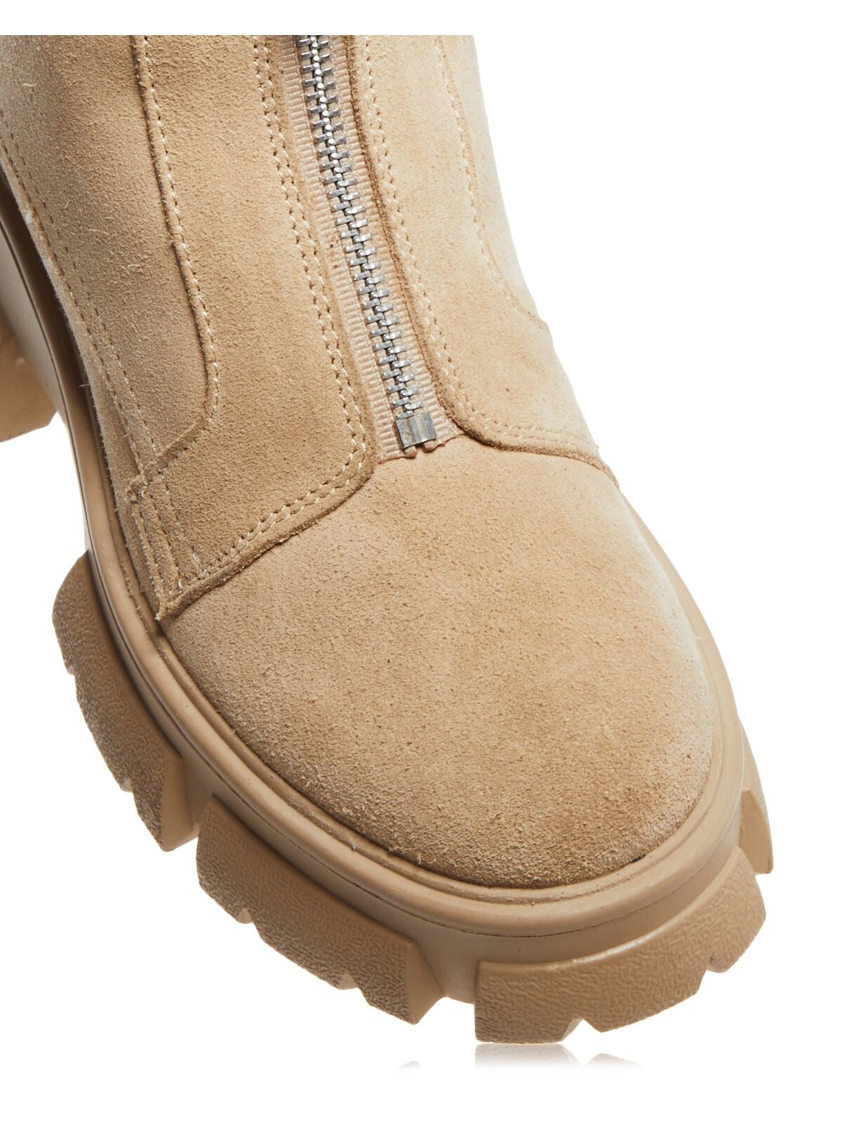 AQUA Womens Beige Pull Tab 1-1/2" Platform Comfort True Round Toe Zip-Up Leather Booties M