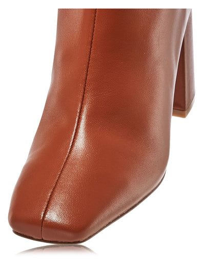 AQUA Womens Brown Comfort Goring Juno Square Toe Block Heel Zip-Up Leather Booties