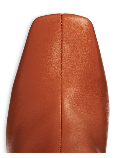 AQUA Womens Brown Comfort Goring Juno Square Toe Block Heel Zip-Up Leather Booties 7 M