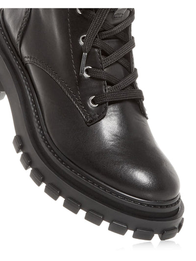 SCHUTZ Womens Black Logo Lug Sole Comfort Orly Round Toe Block Heel Lace-Up Leather Combat Boots B