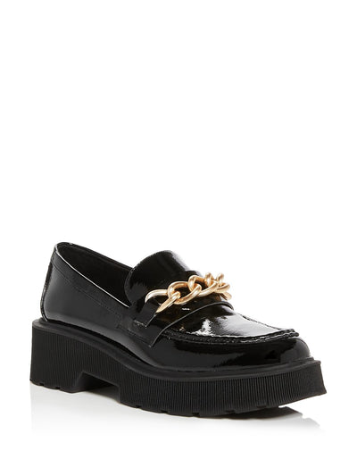 AQUA Womens Black Chain 1" Platform Comfort Brynn Square Toe Block Heel Slip On Loafers Shoes 6.5 M