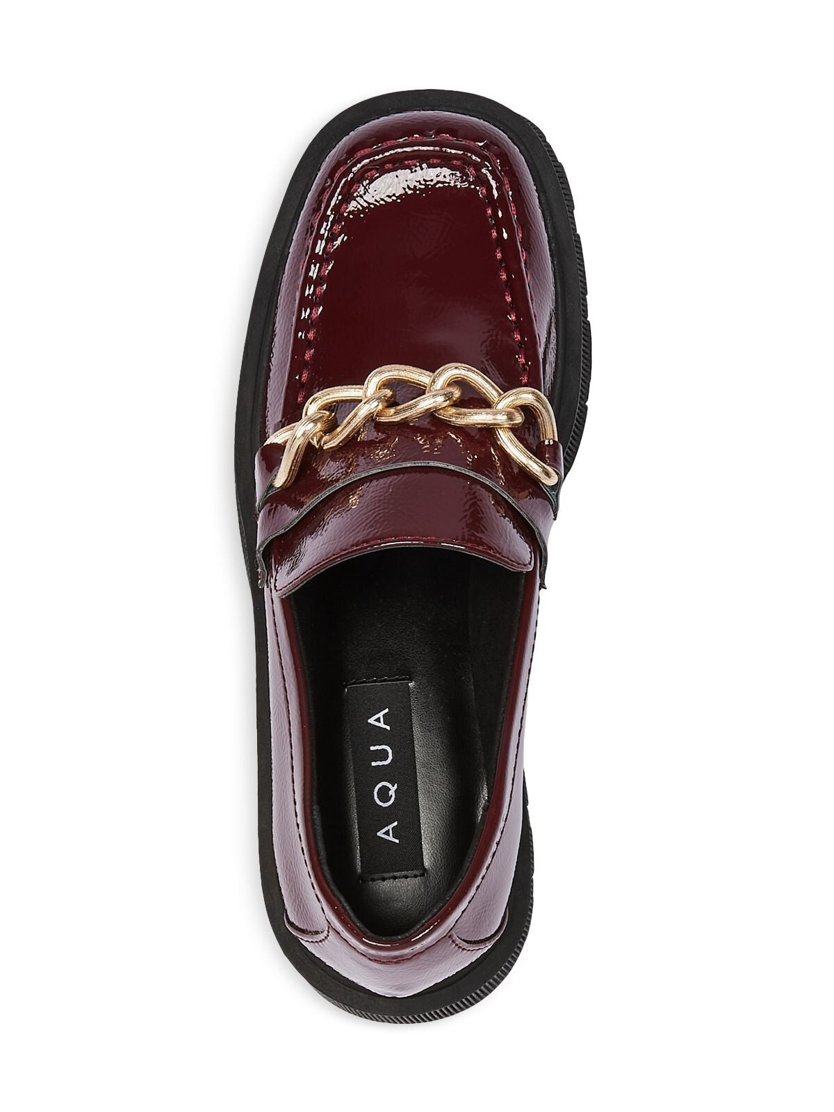 AQUA Womens Burgundy Chain 1" Platform Comfort Brynn Square Toe Block Heel Slip On Leather Loafers Shoes 8 M