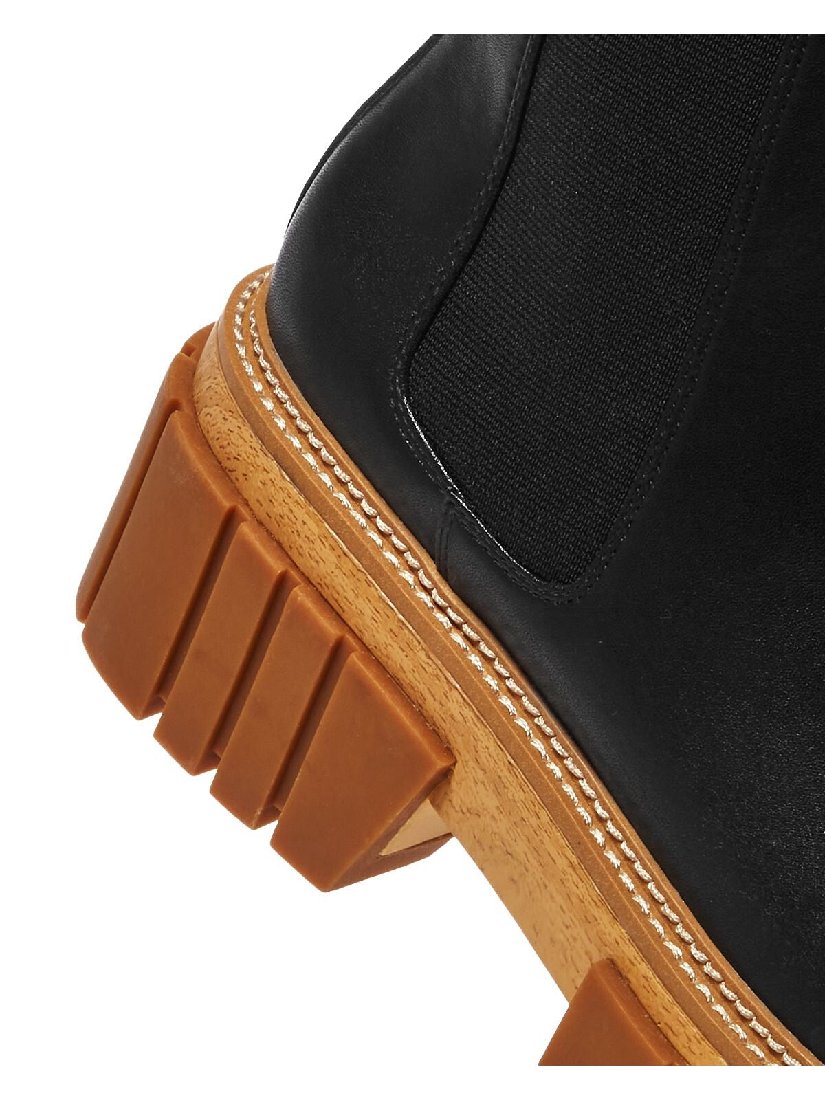 AQUA Womens Black Lug Sole 1-1/2" Platform Goring Comfort Casey Round Toe Block Heel Leather Booties M