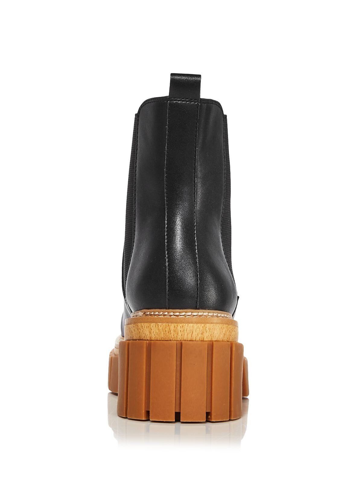 AQUA Womens Black Lug Sole 1-1/2" Platform Goring Comfort Casey Round Toe Block Heel Leather Booties 6.5 M