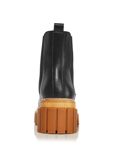 AQUA Womens Black Lug Sole 1-1/2" Platform Goring Comfort Casey Round Toe Block Heel Leather Booties 6 M