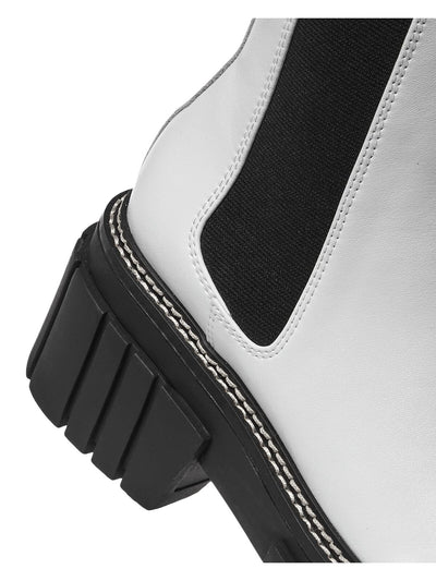 AQUA Womens White Lug Sole 1-1/2" Platform Goring Comfort Casey Round Toe Block Heel Leather Booties M