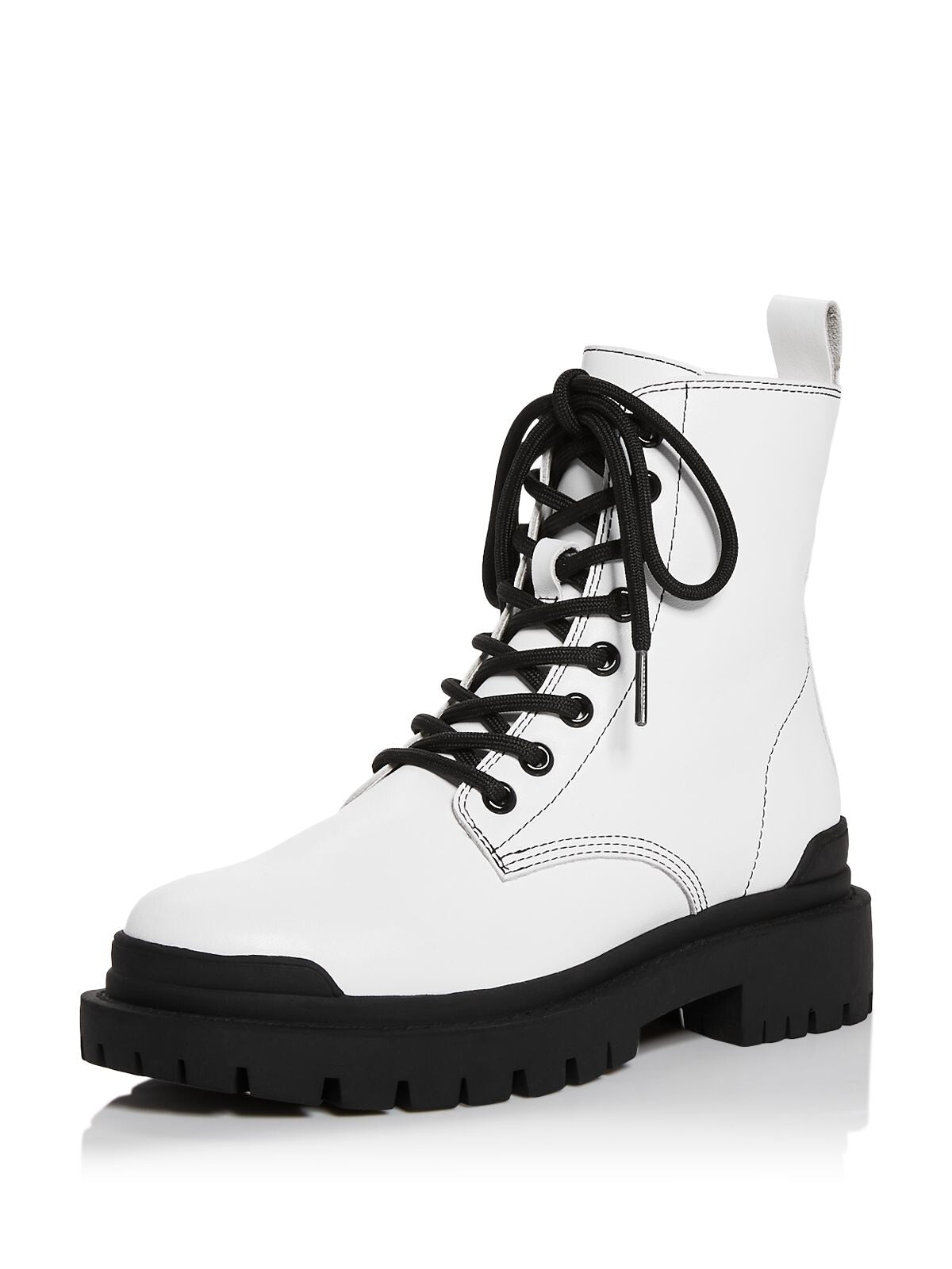 AQUA Womens White Pull Tab Lug Sole Lace Quinn Round Toe Block Heel Lace-Up Leather Combat Boots 6.5 M