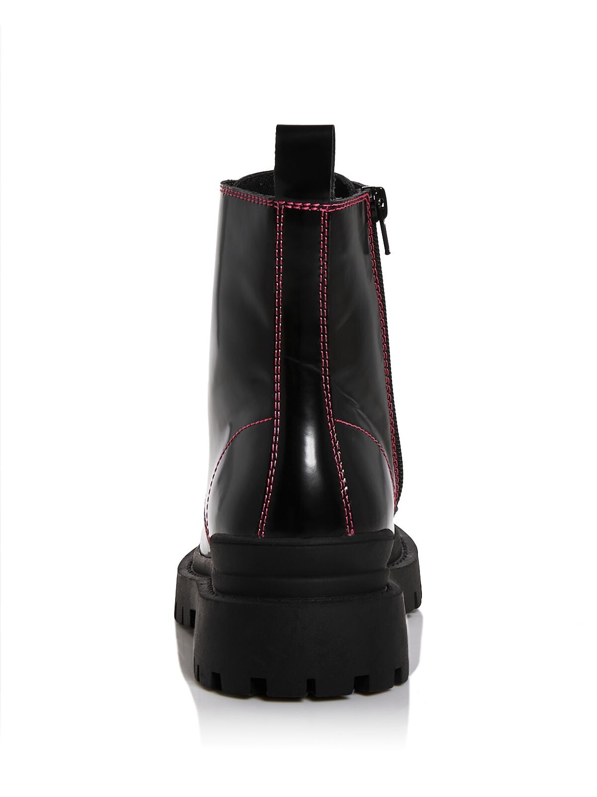 AQUA Womens Black Pull Tab Lug Sole Lace Quinn Round Toe Block Heel Lace-Up Leather Combat Boots 7 M