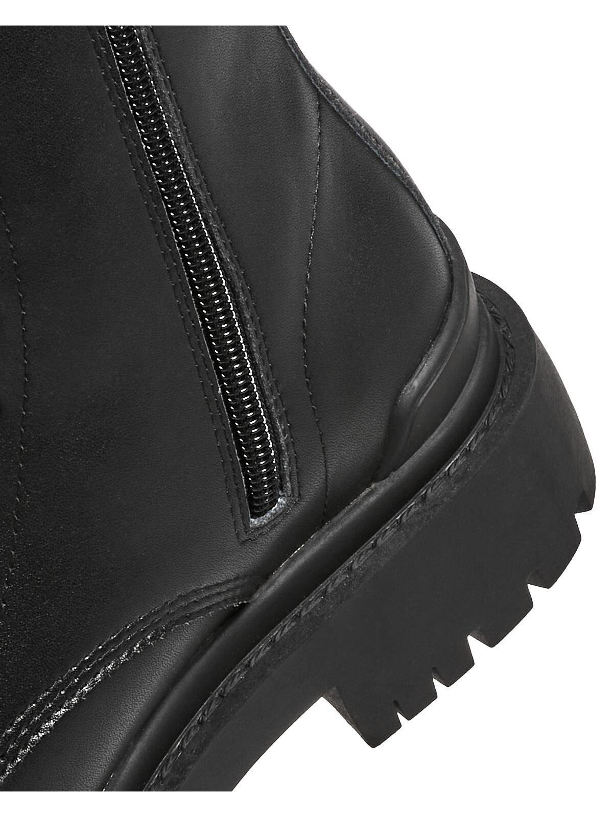 AQUA Womens Black Pull Tab Lug Sole Lace Quinn Round Toe Block Heel Lace-Up Leather Combat Boots M